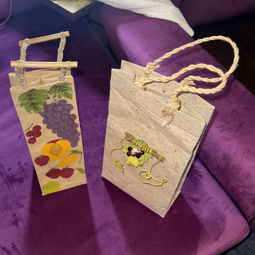 Wine gift bags set of 2 burlap fruit wooden rope single & double wine bottle bag - Picture 5 of 6